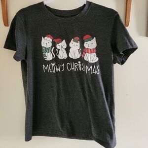 Gray Cat Christmas T-Shirt
